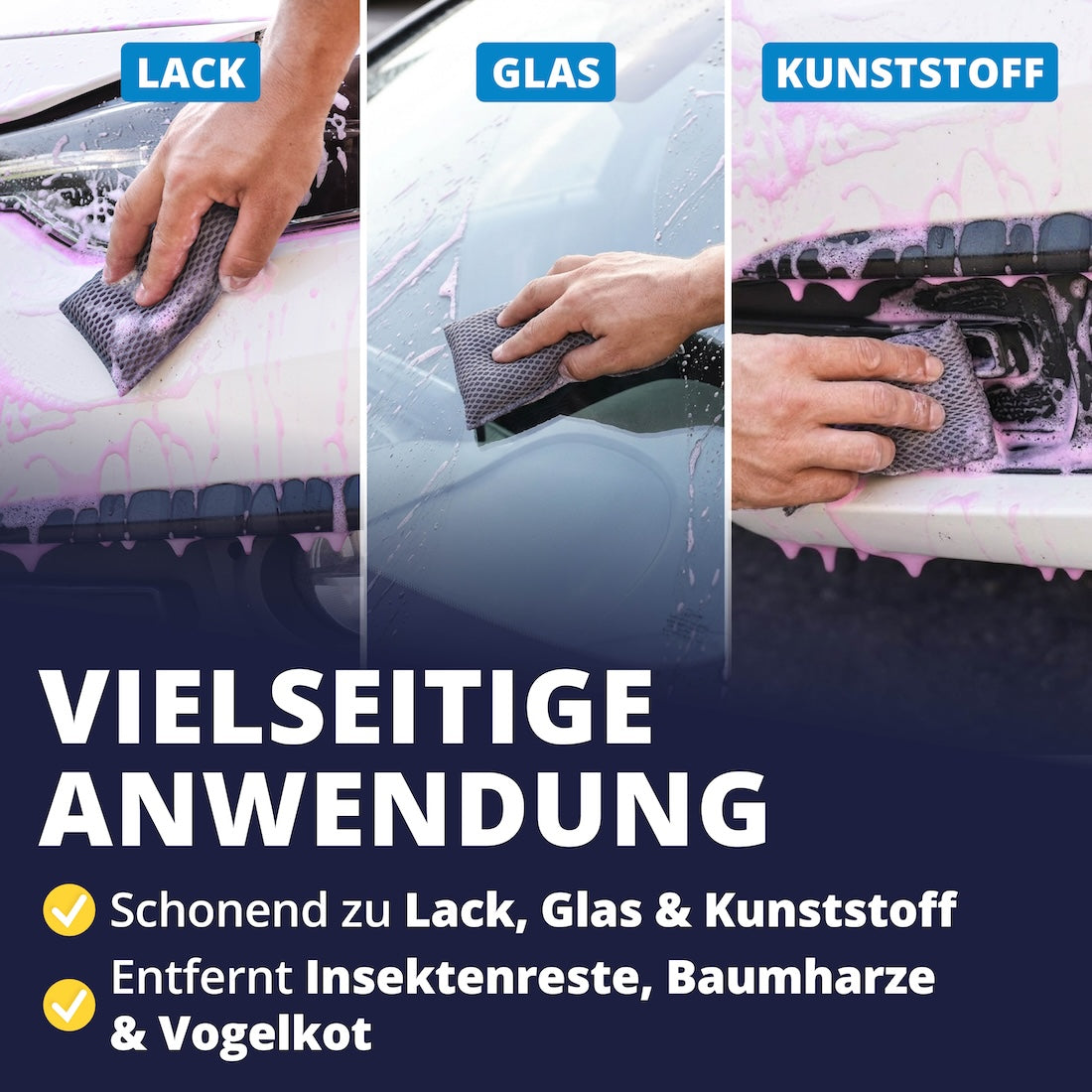 Universell einsetzbar=>Unsere Insektenschwämme entfernen mühelos Insektenreste, Baumharz und Vogelkot – für eine makellose Fahrzeugoberfläche. Perfekt für Lack, Glas und Kunststoff geeignet!