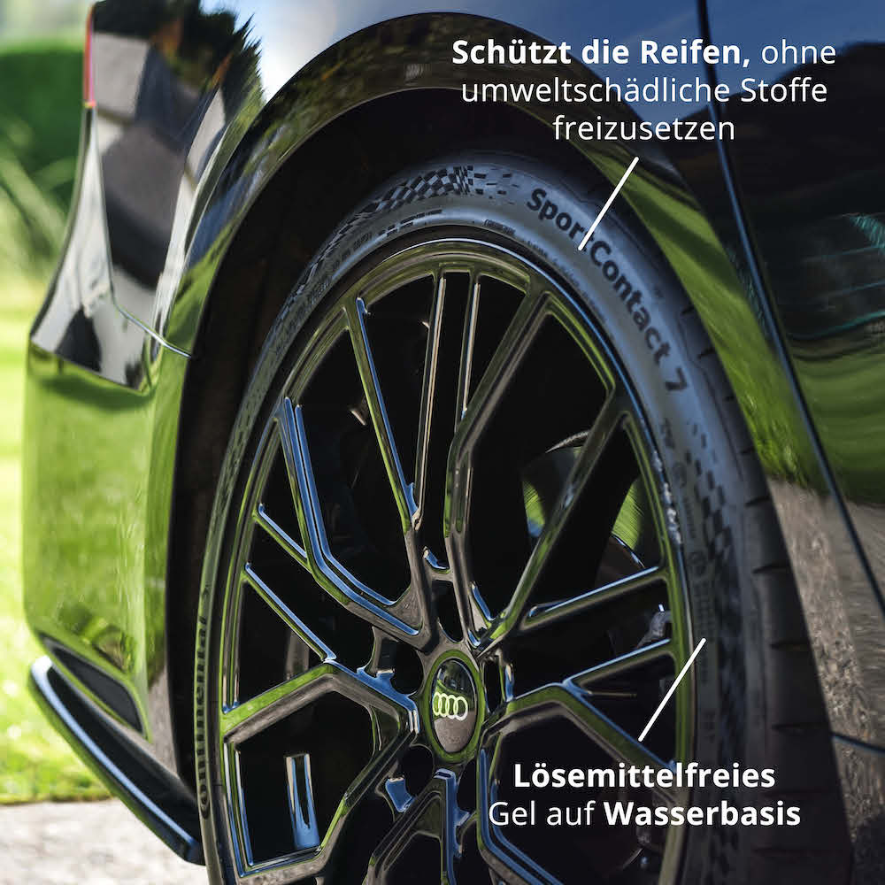 Umweltbewusste Inhaltsstoffe=> Unser Gel verwendet hochwertige, lösemittelfreie Inhaltsstoffe, die Deinen Reifen Glanz verleihen und gleichzeitig die Umwelt schonen.