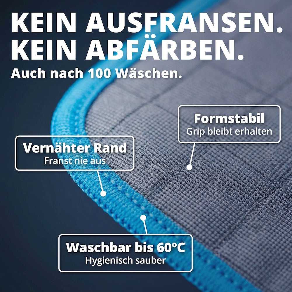 Hält, was es verspricht=>Vernähte Kanten, formstabiler Grip und waschmaschinenfest – für lange Leistung im Alltag. Kein Ausfransen, kein Abfärben, auch nach vielen Waschgängen.