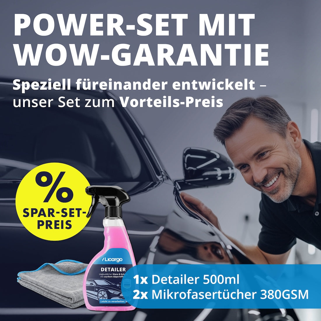 Lackpflege in Perfektion=>2 Premium-Tücher + unser innovatives Detailer Spray – perfekt füreinander entwickelt und jetzt zum unschlagbaren Sparset-Preis.