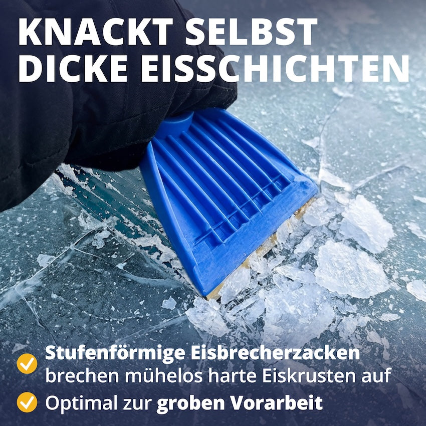 Durchbricht dicke Eisschichten=>Die stufenförmigen Eisbrecherzacken brechen harte Eisplatten effektiv auf. Ideal für die grobe Vorarbeit vor dem feinen Abziehen mit der Klinge.
