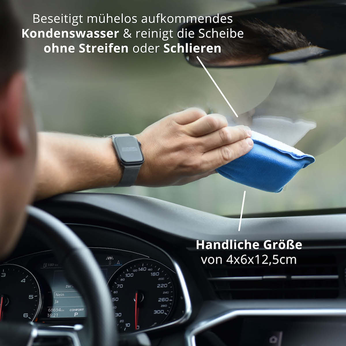 Klare Sicht in Sekunden=>Unser Scheibenschwamm nimmt Nässe mit nur einem Wisch aus und sorgt so für eine effektive und unkomplizierte Reinigung Deiner Scheiben-Innenseiten.
