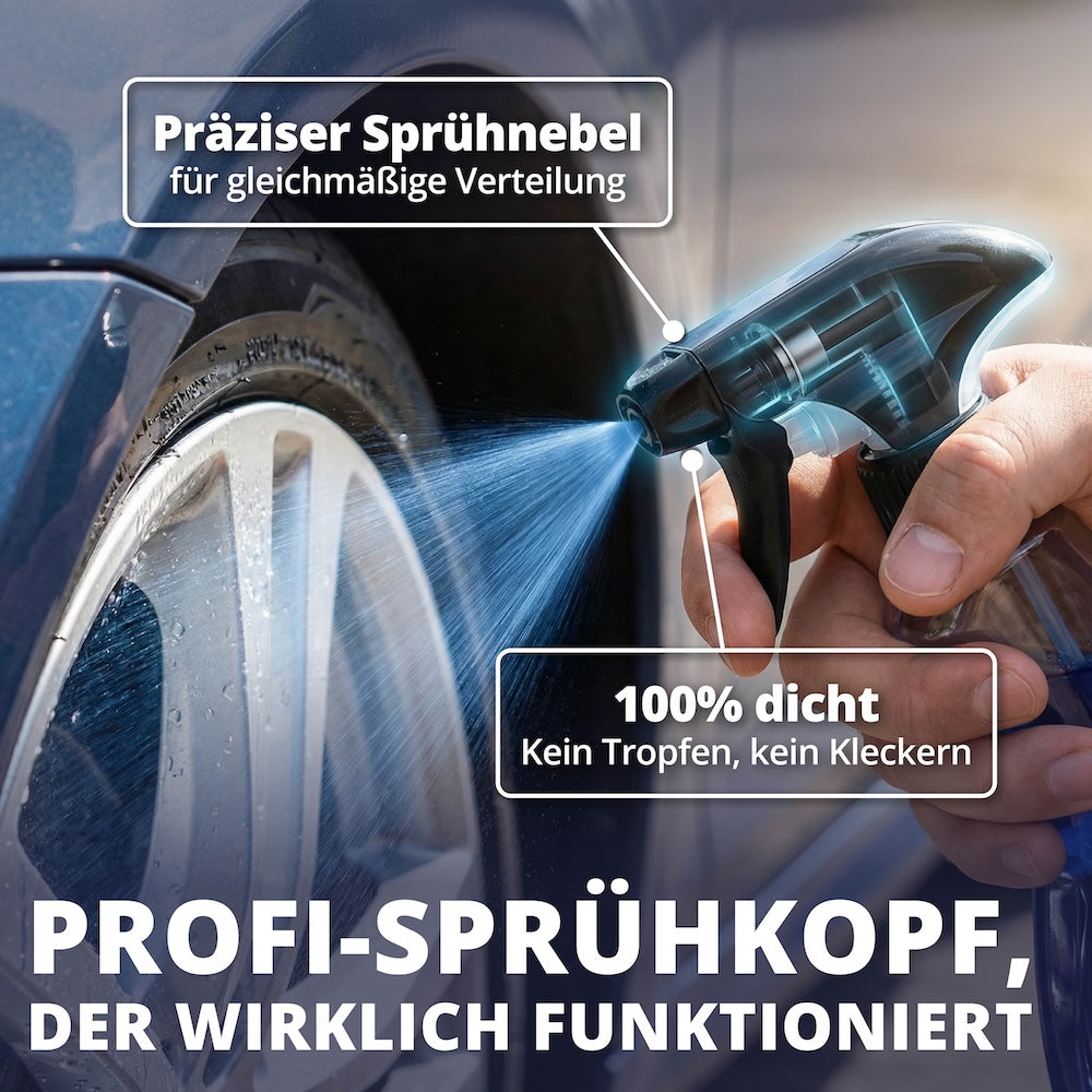 Gleichmäßige & kontrollierte Verteilung=>Der hochwertige Sprühkopf sorgt für eine präzise und gleichmäßige Verteilung des Reinigers. So lässt sich das Produkt gezielt auftragen und effizient einsetzen.