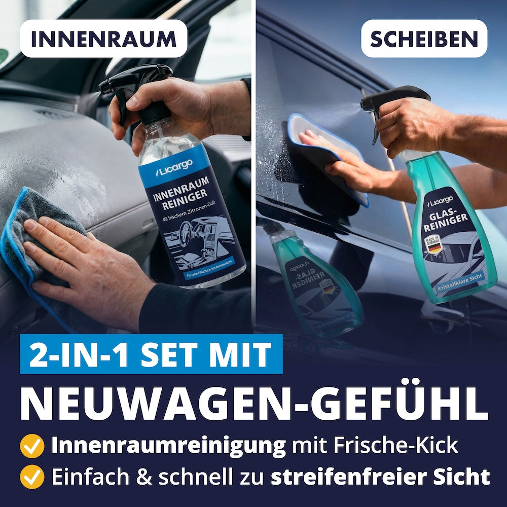 Makellose Ergebnisse=>Das Set sorgt in kürzester Zeit für streifenfreie Sicht und einen makellosen Innenraum mit frischem Duft – maximal effizient, kinderleicht anzuwenden und sofort wirksam.