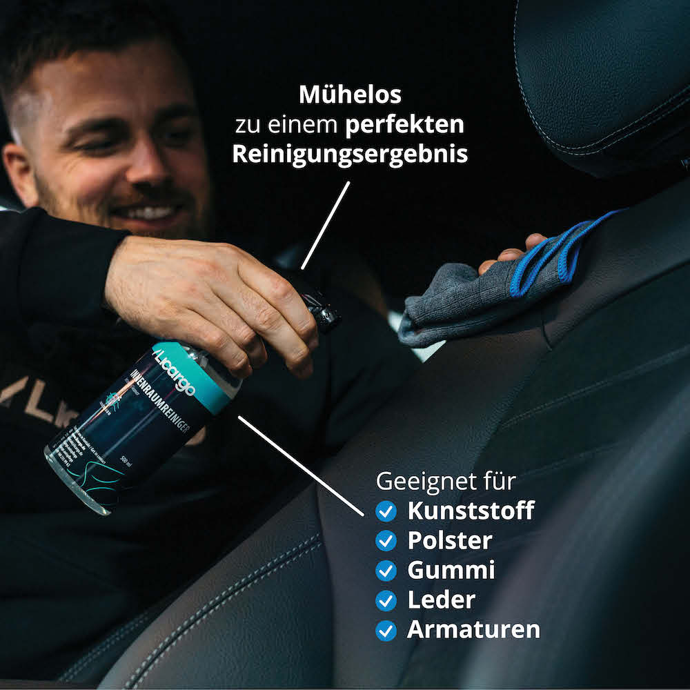 Vielseitig einsetzbar=>Geeignet für alle Kunststoff- und Lederoberflächen, Gummileisten, Armaturen, Polstersitze & andere Textilelemente.