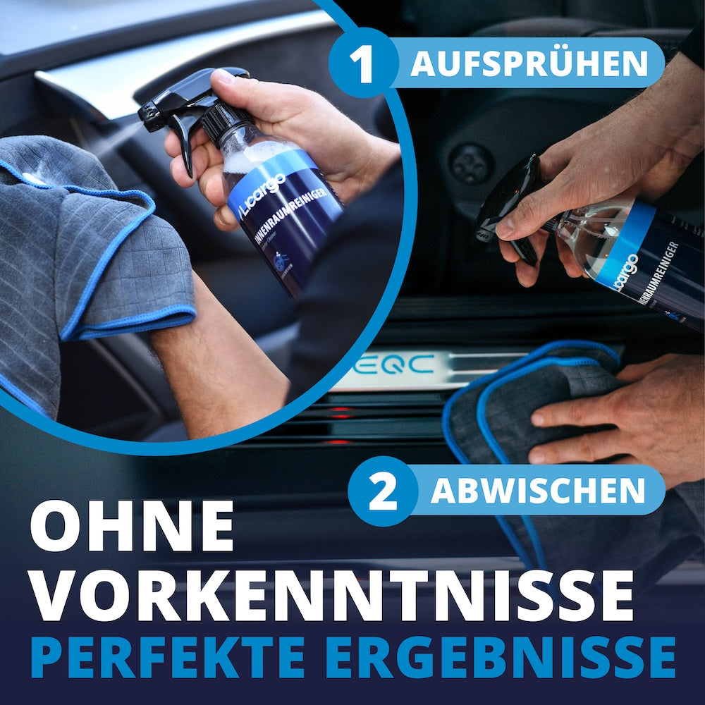 Sauber in 2 Schritten=>Vergiss komplizierte Reinigungen: Mit dem Innenraumreiniger erreichst Du in nur 2 kinderleichten Schritten ein sauberes, frisch duftendes Cockpit und echtes Neuwagen-Feeling.