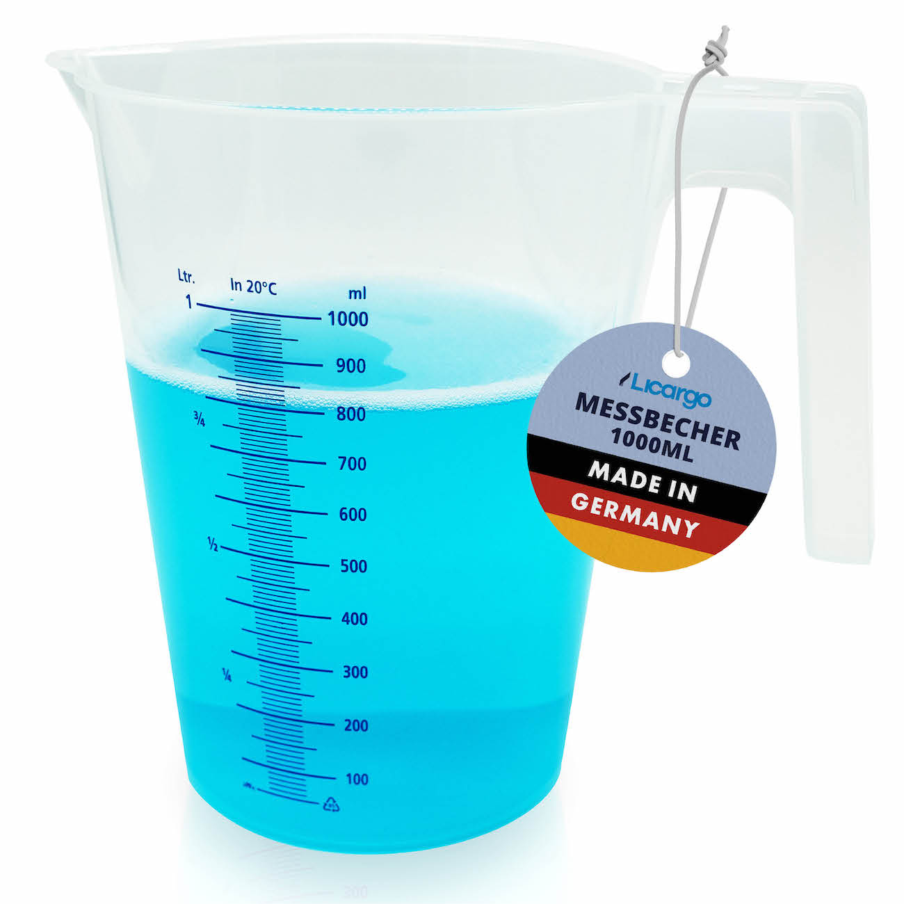 Messbecher Made in Germany=>Unserer Messbecher hat ein Volumen von 1000 ml und verfügt über eine feine Skala für perfekte Ablesegenauigkeit.