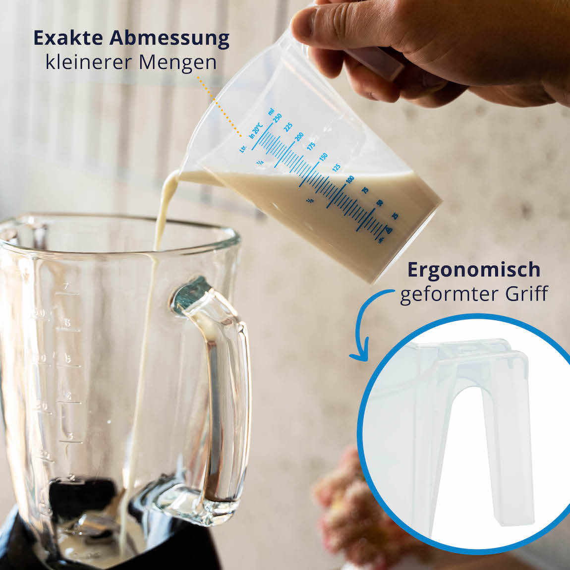 Für die perfekte Dosierung=>Die feine und gut ablesbare Skala ermöglicht Dir eine millimetergenaue Dosierung sämtlicher Flüssigkeiten.