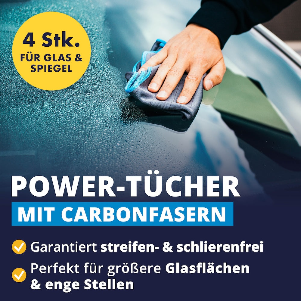 Streifenfreie Präzision=>Diese Power-Tücher gleiten stabil über jede Glasfläche und entfernen Rückstände in einem Zug. Dank Carbonstruktur erzielst du klare Sicht ohne ständiges Nachpolieren.