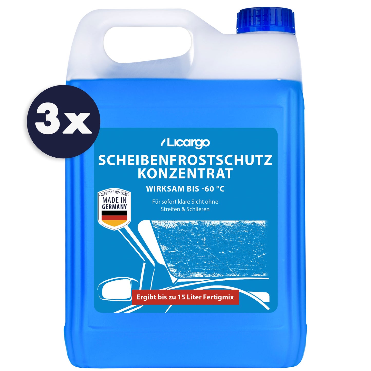 Bis zu 15 Liter Fertigmix=>Je nach Mischverhältnis kannst du mit dem Konzentrat bis zu 15 Liter Scheibenwischwasser erhalten, was ausreicht, um die Windschutzscheibe vor Frost und Schmutz zu schützen. 