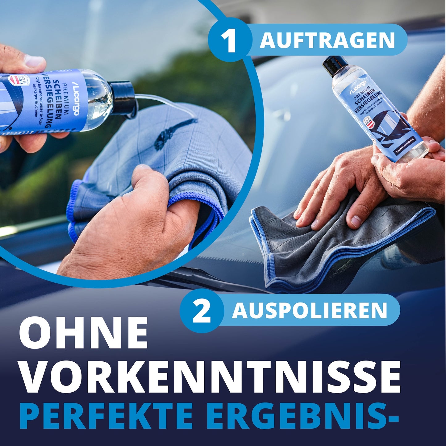 Versiegelt in wenigen Minuten=>In nur wenigen Schritten erzielst Du ein unfassbar starkes Ergebnis. Auftragen, abwischen, fertig – Deine Scheibe ist in Minuten versiegelt und wochenlang geschützt.
