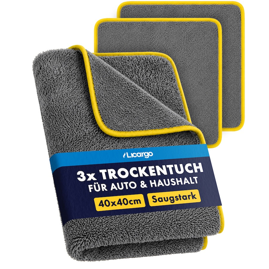 Ultra saugstark=>Unsere Trockentücher mit 600GSM nehmen das 11-fache ihres Eigengewichts an Wasser auf und trocknen Dein Auto mühelos.