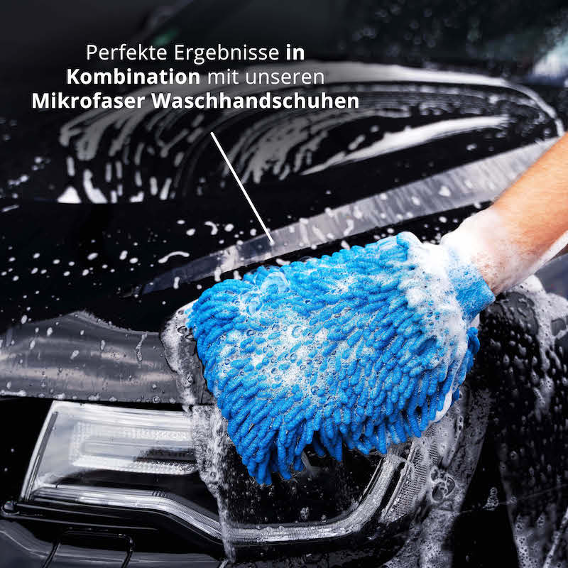 Tipp: Für ein optimales Ergebnis kannst Du das Autoshampoo in Kombination mit einem unserer Mikrofaser Autowaschhandschuhe  verwenden!