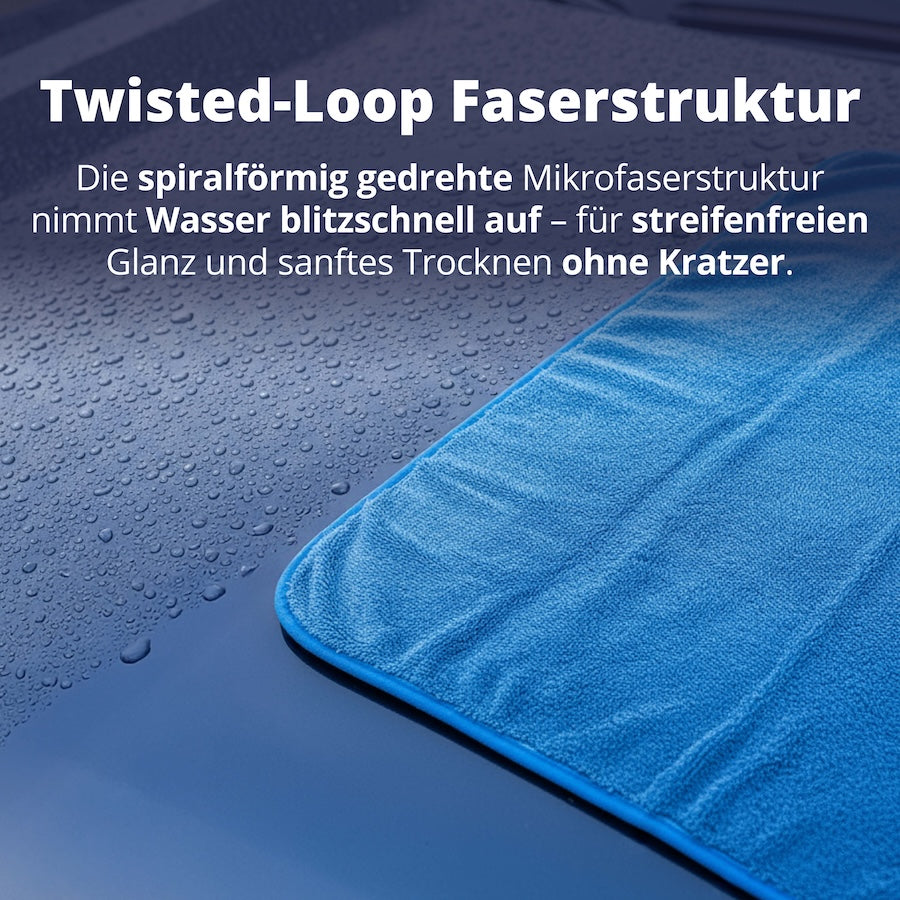 Sanfte Mikrofaser-Power=>Die innovative Twisted-Loop-Faserstruktur sorgt für sanftes, schonendes Trocknen. Sie schützt empfindliche Oberflächen vor Kratzern und hinterlässt ein fusselfreies, makelloses Ergebnis.